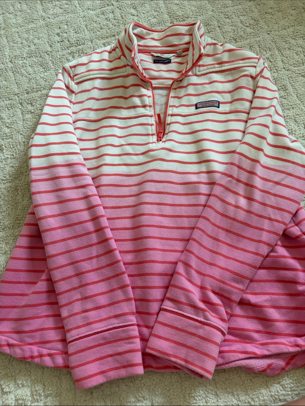 Vineyard Vines Cream to Pink Ombre Striped Quarter-Zip Pullover